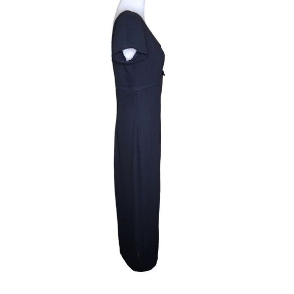 Vintage 1990s Maxi Dress Womens Size 5 Black Fitted Empire Waist Bow Made in USA - Picture 2 of 6